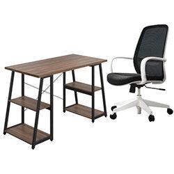 Soho Walnut Home Office Desk & Chair Set with Black Metal Frame on Productcaster.