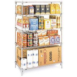 Metro Quick Adjusting Chrome Wire Shelving System 1895mm High Starter Unit WxD 1219x610mm 5 Shelves & 4 Posts 350kg Shelf Capacity on Productcaster.