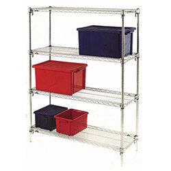 Metro Quick Adjusting Chrome Wire Shelving System 1590mm High Starter Unit WxD 914x356mm 4 Shelves & 4 Posts 350kg Shelf Capacity , HuntOffice.ie on Productcaster.