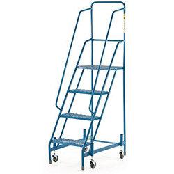 Retractable Wheel Mobile Step 4 Step With Full Handrail Mesh Tread Blue , HuntOffice.ie on Productcaster.