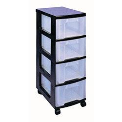 Draw Unit 4x12 Litre Black/Clear 4 Drawer Complete with Castors , HuntOffice.ie on Productcaster.