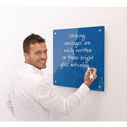 Write-On Magnetic Glass Whiteboard Blue H x W mm: 500 x 500 on Productcaster.