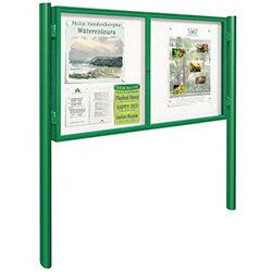 Painted '1000' Dual-Door Outdoor Notice Board 70mm Profile 24/A4 H1050xW1800mm + Pair Of Painted Quatro Posts Green on Productcaster.