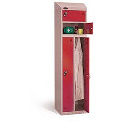 Probe Two Person Locker Cam Lock Sloping Top ACTIVECOAT W460xD460xH1780mm Silver Body Red Door on Productcaster.