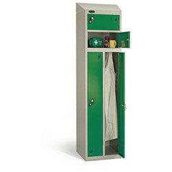 Probe Two Person Locker Cam Lock Sloping Top ACTIVECOAT W460xD460xH1780mm Silver Body Green Door on Productcaster.