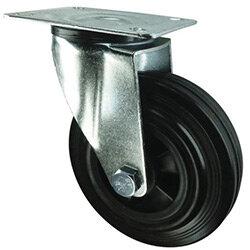 Medium Duty Plate Fixing Pressed Steel Braked Swivel Castor 200mm Rubber Tyred Wheel 205Kg Load Capacity , HuntOffice.ie on Productcaster.