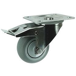 Plate Fixing Stainless Steel Braked Swivel Castor 125mm Grey Rubber Tyred Wheel 160Kg Load Capacity , HuntOffice.ie on Productcaster.