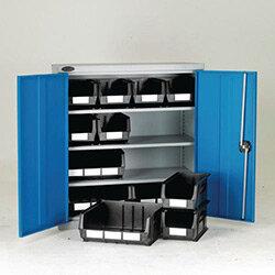 Low Steel Cabinet With Blue Doors 3 Shelves And 12 Grey Linbins , HuntOffice.ie on Productcaster.