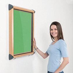 Shield Light Oak Wood Effect Exterior Showcase Lockable Notice Board 4xA4 Apple Green on Productcaster.