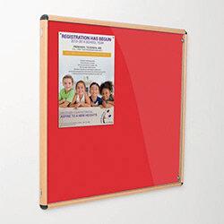 Shield Tamperproof Lockable Noticeboard Light Oak Effect Aluminium Frame 1200x1200 Scarlet Red on Productcaster.