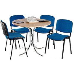 4 Person Table & Chairs Set - 900mm Round Bistro Table in Light Wood & 4 Blue Fabric Upholstered Stacking Chairs on Productcaster.