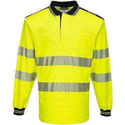 Portwest T184 PW3 Hi-Vis Long Sleeve Polo Shirt Yellow & Black 5XL , HuntOffice.ie on Productcaster.