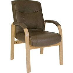 Richmond Visitor Brown Bonded Leather Faced Armchair With Light Oak Colour Wooden Arms And Legs on Productcaster.