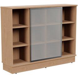 Grand Medium Cube Shelf Bookcase With Sliding Frosted Glass Door W1605xD420xH1255mm Beech on Productcaster.