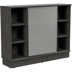 Grand Medium Cube Shelf Bookcase With Sliding Frosted Glass Door W1605xD420xH1255mm Carbon Walnut on Productcaster.