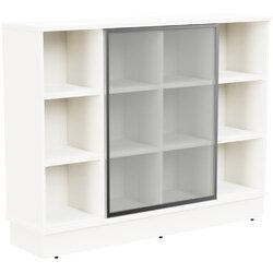 Grand Medium Cube Shelf Bookcase With Sliding Frosted Glass Door W1605xD420xH1255mm White on Productcaster.