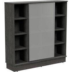 Grand Tall Cube Shelf Bookcase With Sliding Frosted Glass Door W1605xD420xH1615mm Carbon Walnut on Productcaster.