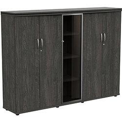 Oskar Tall 2 Wooden & 2 Glass Door Wardrobe Cupboard Carbon Walnut W2005mm on Productcaster.