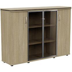 Oskar Medium 2 Wooden & 2 Glass Door Cupboard Urban Oak W1605mm on Productcaster.