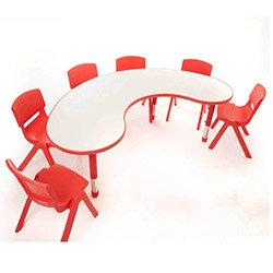 Height Adaptable Horseshoe Table 40-60cm with White Top with red Surround on Productcaster.