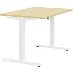 Height Adjustable Sit Stand Office Desk Plain Top W1200mmxD800mmxH685-1185mm Maple Top White Frame on Productcaster.