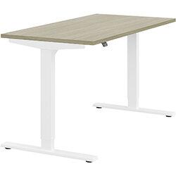 Height Adjustable Sit Stand Office Desk Plain Top W1400mmxD700mmxH685-1185mm Arctic Oak Top White Frame on Productcaster.