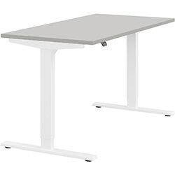 Height Adjustable Sit Stand Office Desk Plain Top W1400mmxD700mmxH685-1185mm Grey Top White Frame on Productcaster.