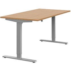 Height Adjustable Sit Stand Office Desk Plain Top W1600mmxD800mmxH685-1185mm Beech Top Silver Frame on Productcaster.