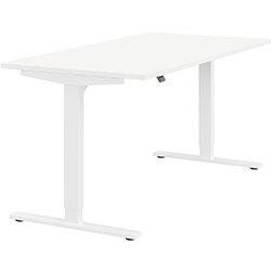 Height Adjustable Sit Stand Office Desk Plain Top W1600mmxD800mmxH685-1185mm White Top White Frame on Productcaster.