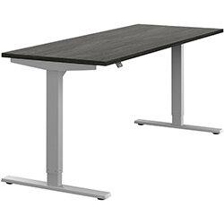 Height Adjustable Sit Stand Office Desk Plain Top W1800mmxD700mmxH685-1185mm Carbon Walnut Top Silver Frame on Productcaster.