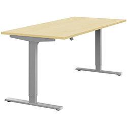 Height Adjustable Sit Stand Office Desk Plain Top W1800mmxD800mmxH685-1185mm Maple Top Silver Frame on Productcaster.