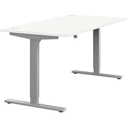 Height Adjustable Sit Stand Office Desk Portal Top W1600mmxD800mmxH685-1185mm White Top Silver Frame on Productcaster.