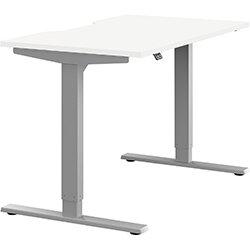 Height Adjustable Sit Stand Office Desk Scallop Top W1200mmxD700mmxH685-1185mm White Top Silver Frame on Productcaster.