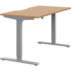 Height Adjustable Sit Stand Office Desk Scallop Top W1400mmxD700mmxH685-1185mm Beech Top Silver Frame on Productcaster.