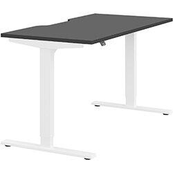 Height Adjustable Sit Stand Office Desk Scallop Top W1400mmxD700mmxH685-1185mm Graphite Top White Frame on Productcaster.