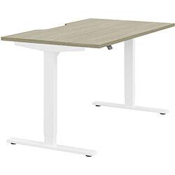 Height Adjustable Sit Stand Office Desk Scallop Top W1400mmxD800mmxH685-1185mm Arctic Oak Top White Frame on Productcaster.