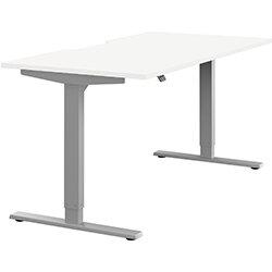 Height Adjustable Sit Stand Office Desk Scallop Top W1600mmxD800mmxH685-1185mm White Top Silver Frame on Productcaster.