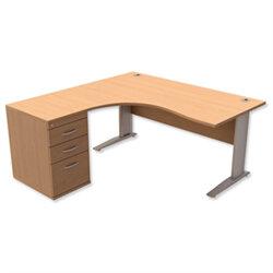 Radial Office Desk Left Hand with 600mm Desk-High Pedestal W1600xD1600xH725mm Beech Komo on Productcaster.