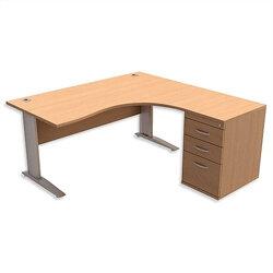 Radial Office Desk Right Hand with 600mm Desk-High Pedestal W1600xD1600xH725mm Beech Komo on Productcaster.