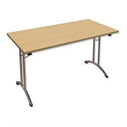 Folding Office Table Rectangular Chrome Legs 25mm Top W1200xD750xH725mm Urban Oak Morph Fold on Productcaster.