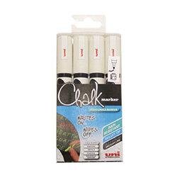 Uni Chalk Markers Medium White Pack of 4 , HuntOffice.ie on Productcaster.