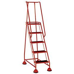 5 Rubber Tread Red Mobile Safety Steps With Handrail Height 1.94m Capacity 125kg on Productcaster.