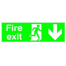 Safety Sign Fire Exit Running Man Arrow Down 150x450mm PVC , HuntOffice.ie on Productcaster.