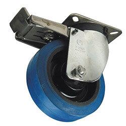 Stainless Steel, Blue Rubber Tyred Wheel, Heavy Duty - Total-Stop Brake Load Capacity 400kg Wheel Diameter 200mm on Productcaster.