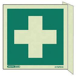 Photoluminescent First Aid Wall Mounted Sign First Aid Facility 200X200mm , HuntOffice.ie on Productcaster.