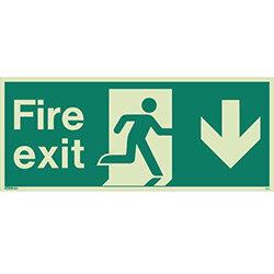 Photoluminescent Fire Exit Single Sided For Large Buildings 250X600 Arrow Down Sign , HuntOffice.ie on Productcaster.