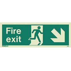 Photoluminescent Fire Exit Sign Fire Exit Arrow Down Right HxW 150X400mm on Productcaster.