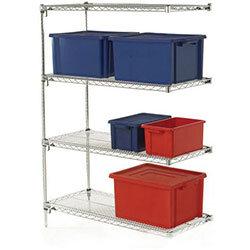 Metro Quick Adjusting Chrome Wire Shelving System 1590mm High Add-On Unit WxD 914x356mm 4 Shelves & 2 Posts 350kg Shelf Capacity on Productcaster.