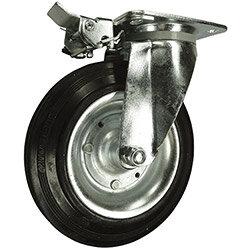 Castors For Waste Containers, Black Rubber Tyred Wheel - With 2 Directional Lock Wheel Diameter 200mm Capacity 205kg on Productcaster.