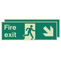 Photoluminescent Double Sided Fire Exit Sign Arrow Down Right HxW 300x900mm , HuntOffice.ie on Productcaster.